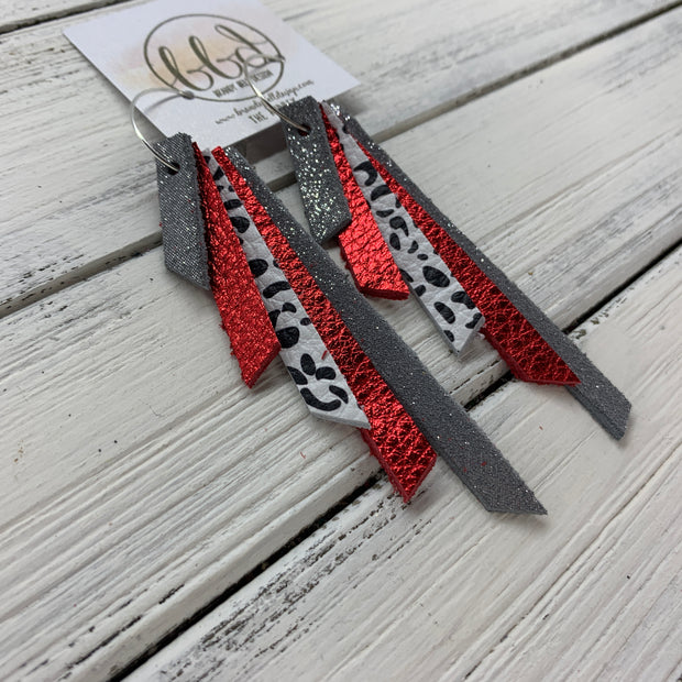 AUDREY - Leather Earrings  ||  SHIMMER GRAY, METALLIC RED PEBBLED, BLACK & WHITE CHEETAH, METALLIC RED PEBBLED, SHIMMER GRAY