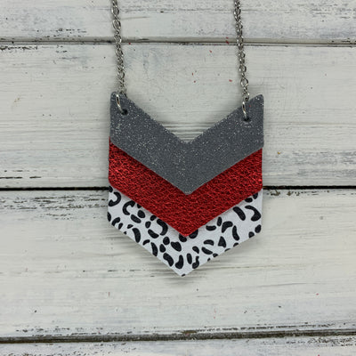 EMERSON - Leather Necklace  ||  <BR> SHIMMER GRAY, <BR> METALLIC RED PEBBLED, <BR>BLACK & WHITE CHEETAH