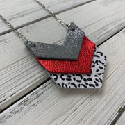 EMERSON - Leather Necklace  ||  <BR> SHIMMER GRAY, <BR> METALLIC RED PEBBLED, <BR>BLACK & WHITE CHEETAH