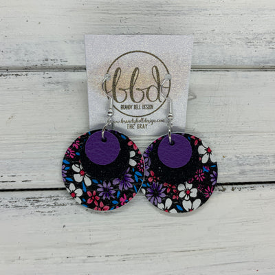 GRAY - Leather Earrings  ||    <BR> MATTE PURPLE, <BR> SHIMMER BLACK,  <BR> PURPLE & PINK MINI FLORAL