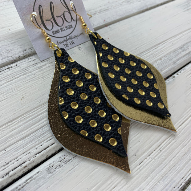 EVE - Leather Earrings  || <BR> METALLIC GOLD POLKADOTS, <BR> METALLIC GOLD SMOOTH