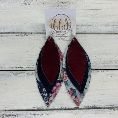 INDIA - Leather Earrings   ||  <BR>  METALLIC CRANBERRY SMOOTH,  <BR> METALLIC NAVY SMOOTH,  <BR> VINTAGE FLORAL