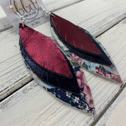 INDIA - Leather Earrings   ||  <BR>  METALLIC CRANBERRY SMOOTH,  <BR> METALLIC NAVY SMOOTH,  <BR> VINTAGE FLORAL