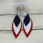 DOROTHY - Leather Earrings  ||  <BR> METALLIC NAVY PEBBLED, <BR> MATTE WHITE, <BR> METALLIC RED PEBBLED