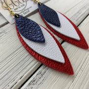 DOROTHY - Leather Earrings  ||  <BR> METALLIC NAVY PEBBLED, <BR> MATTE WHITE, <BR> METALLIC RED PEBBLED