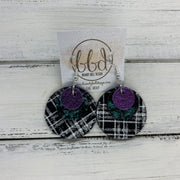 GRAY - Leather Earrings  ||    <BR>METALLIC PURPLE PEBBLED, <BR> TEAL NORTHERN LIGHTS,  <BR> BLAKC & WHITE PLAID