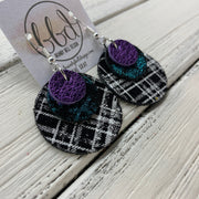 GRAY - Leather Earrings  ||    <BR>METALLIC PURPLE PEBBLED, <BR> TEAL NORTHERN LIGHTS,  <BR> BLAKC & WHITE PLAID