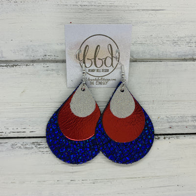 LINDSEY - Leather Earrings  ||   <BR>  SHIMMER ROSE GOLD, <BR> METALLIC RED SMOOTH,  <BR> METALLIC COBALT CRACKLE