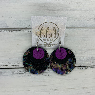 GRAY - Leather Earrings  ||    <BR> PURPLE BRAIDED, <BR> BLACK WITH GLOSS DOTS,  <BR> IRIDESCENT NORTHERN LIGHTS