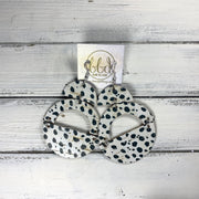 OLIVIA -  Leather Earrings  ||   *2 SIZES!*<BR> *CORK* BLACK & WHITE CHEETAH (choose "U" or "N" shape)