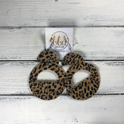 OLIVIA -  Leather Earrings  ||  *2 SIZES!* <BR> *CORK* CHEETAH/LEOPARD ON NATURAL CORK (choose "U" or "N" shape)