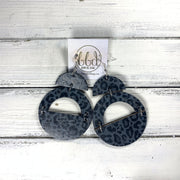 OLIVIA -  Leather Earrings  ||   *2 SIZES!* <BR> *CORK* BLACK & GRAY LEOPARD PRINT (choose "U" or "N" shape)