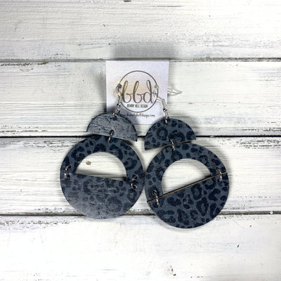 OLIVIA -  Leather Earrings  ||   *2 SIZES!* <BR> *CORK* BLACK & GRAY LEOPARD PRINT (choose "U" or "N" shape)