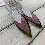 DOROTHY - Leather Earrings  ||  <BR> WHITE COBRA,  <BR> METALLIC LIGHT PINK, <BR> METALLIC GOLD SMOOTH