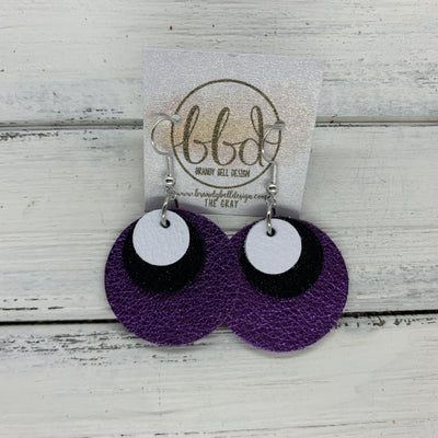 GRAY - Leather Earrings  ||    <BR> MATTE WHITE, <BR> SHIMMER BLACK,  <BR> METALLIC PURPLE PEBBLED