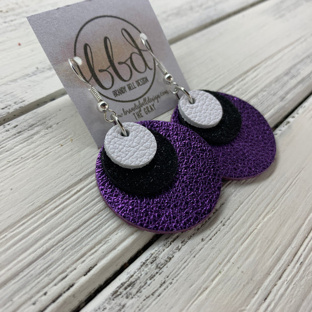 GRAY - Leather Earrings  ||    <BR> MATTE WHITE, <BR> SHIMMER BLACK,  <BR> METALLIC PURPLE PEBBLED