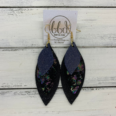 DOROTHY - Leather Earrings  ||  <BR> SHIMMER NAVY,  <BR> IRIDESCENT NORTHERN LIGHTS, <BR> SHIMMER BLACK