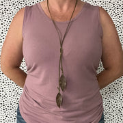 OOAK (One-of-a-Kind) Suede Lariat Necklace || <br> Olive Green Suede & Brown feather