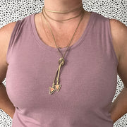 OOAK (One-of-a-Kind) Suede Lariat Necklace || <br> Shimmer Gold Suede & Gold/Coral Triangles