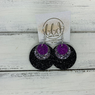 GRAY - Leather Earrings  ||    <BR> FINE PURPLE GLITTER (FAUX LEATHER), <BR> PEWTER GLITTER (FAUX LEATHER),  <BR> FINE BLACK GLITTER (FAUX LEATHER)