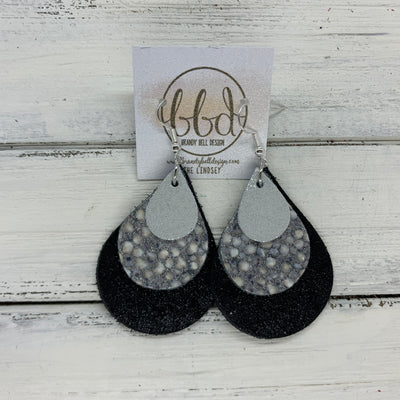 LINDSEY - Leather Earrings  ||   <BR>  SHIMMER SILVER, <BR> GRAY STINGRAY,  <BR> SHIMMER BLACK