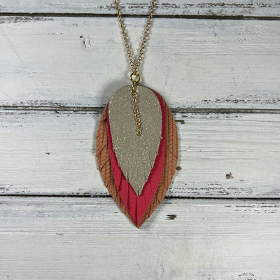 HAZEL - Leather Necklace  ||  <BR> SHIMMER GOLD, <BR> MATTE CORAL/PINK, <BR>SALMON PALMS