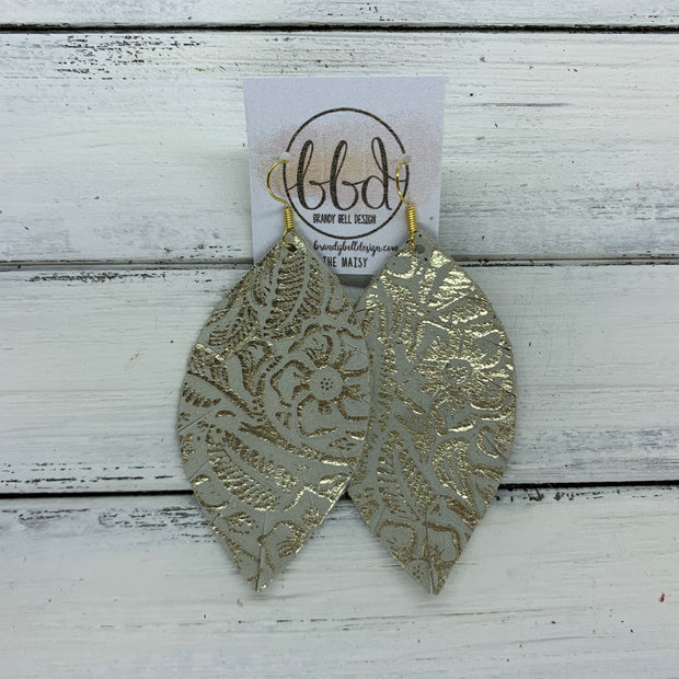 MAISY - Leather Earrings  ||  <BR> METALLIC CHAMPAGNE WESTERN FLORAL