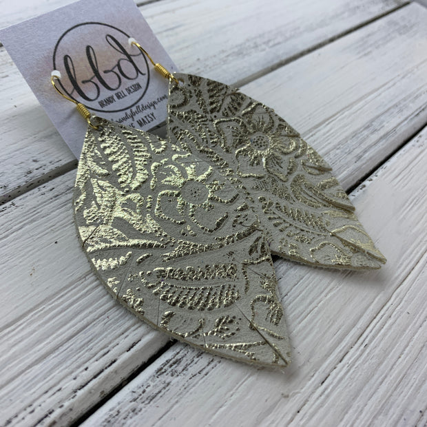 MAISY - Leather Earrings  ||  <BR> METALLIC CHAMPAGNE WESTERN FLORAL