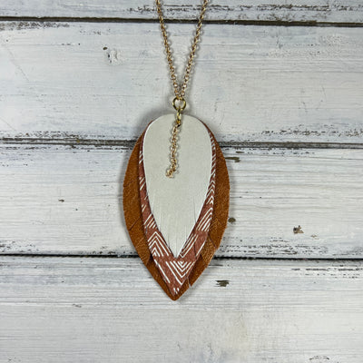 HAZEL - Leather Necklace  ||  <BR> PEARL WHITE, <BR> MUDCLOTH, <BR> PEARLIZED TOPAZ