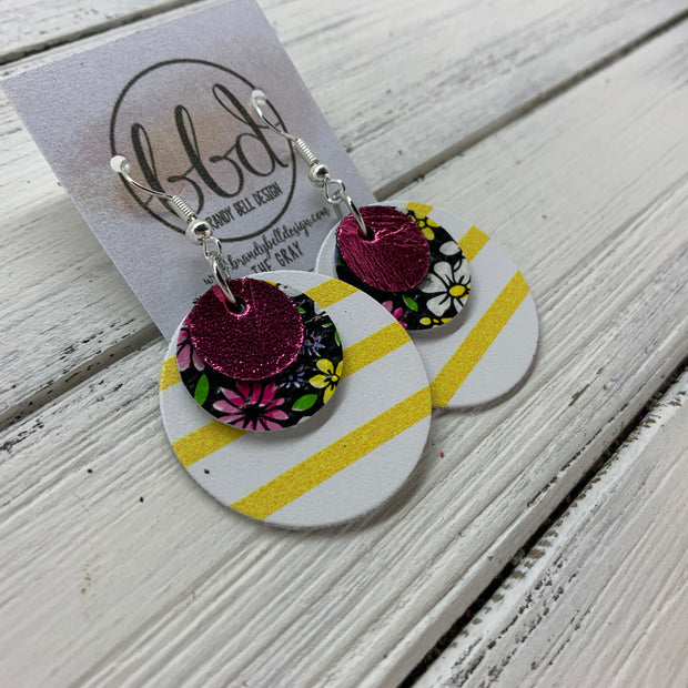 GRAY - Leather Earrings  ||    <BR> METALLIC PINK, <BR> PINK & YELLOW MINI FLORAL,  <BR> WHITE AND YELLOW STRIPES