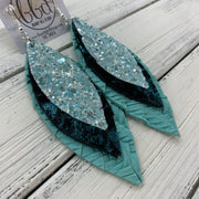 INDIA - Leather Earrings   ||  <BR>  FROSTED BLUE GLITTER (FAUX LEATHER),  <BR> METALLIC TEAL NORTHERN LIGHTS,  <BR> AQUA BRAIDED