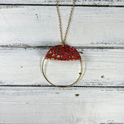 JULIA - Leather Earrings OR Necklace  ||   RED WITH METALLIC GOLD ACCENTS (* 3 options available)