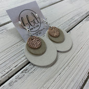 GRAY - Leather Earrings  ||    <BR> METALLIC ROSE GOLD PEBBLED, <BR> SHIMMER CHAMPAGNE,  <BR> PEARL WHITE