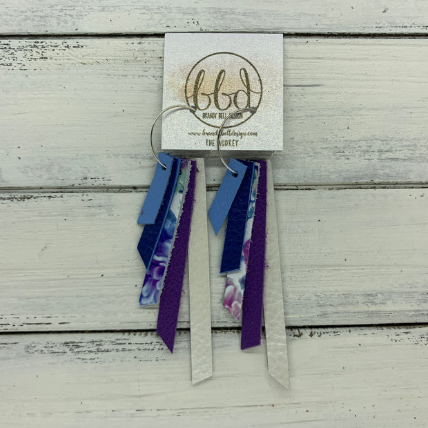 AUDREY - Leather Earrings  ||   CAROLINA BLUE, COBALT BLUE, BLUE & PURPLE FLORAL, MATTE PURPLE, PEARL WHITE