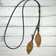 OOAK (One-of-a-Kind) Suede Lariat Necklace || <br> Black Suede & Gold feather