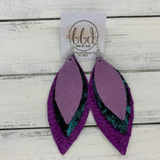 INDIA - Leather Earrings   ||  <BR>  SHIMMER LILAC,  <BR> IRIDESCENT NORTHERN LIGHTS,  <BR> PURPLE BRAIDED
