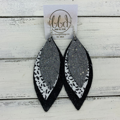 INDIA - Leather Earrings   ||  <BR>  GRAY STINGRAY,  <BR> BLACK & WHITE CHEETAH PRINT,  <BR> SHIMMER BLACK