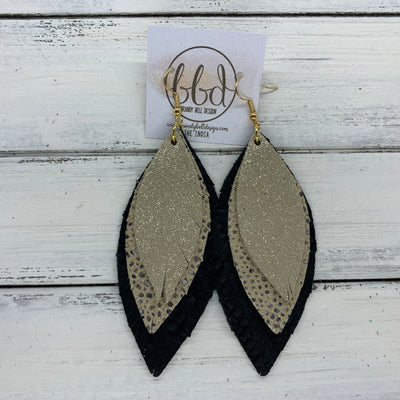 INDIA - Leather Earrings   ||  <BR>  SHIMMER TAUPE,  <BR> IVORY STINGRAY,  <BR> BLACK BRAIDED