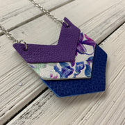 EMERSON - Leather Necklace  ||  <BR> MATTE PURPLE, <BR> PURPLE & BLUE FLORAL, <BR> MATTE COBALT BLUE