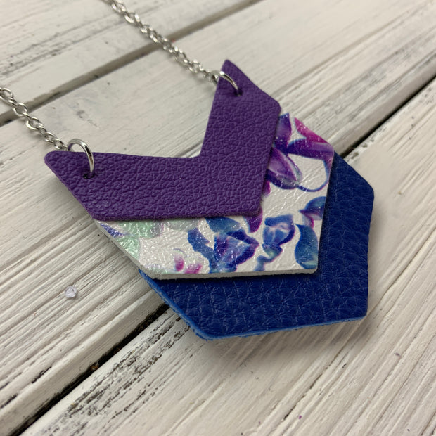 EMERSON - Leather Necklace  ||  <BR> MATTE PURPLE, <BR> PURPLE & BLUE FLORAL, <BR> MATTE COBALT BLUE