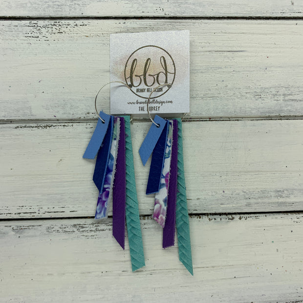 AUDREY - Leather Earrings  ||   CAROLINA BLUE, COBALT BLUE, BLUE & PURPLE FLORAL, MATTE PURPLE, AQUA BRAIDED