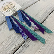 AUDREY - Leather Earrings  ||   CAROLINA BLUE, COBALT BLUE, BLUE & PURPLE FLORAL, MATTE PURPLE, AQUA BRAIDED