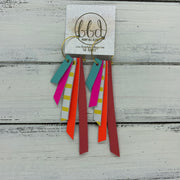 AUDREY - Leather Earrings  ||    ROBINS EGG BLUE, MATTE NEON PINK, YELLOW & WHITE STRIPE, MATTE NEON ORANGE, MATTE SALMON/CORAL