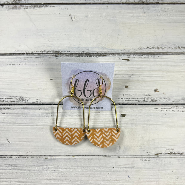 PIPER -  Leather Earrings  ||  <BR> MUSTARD BROKEN CHEVRON (LEATHER ON CORK)