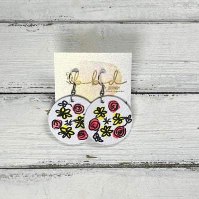 HAND-PAINTED CIRCLE -  Leather Earrings  ||  Hand-painted earrings by Brandy Bell (YELLOW/PINK)