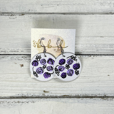 HAND-PAINTED CIRCLE -  Leather Earrings  ||  Hand-painted earrings by Brandy Bell (LILAC/PURPLE)