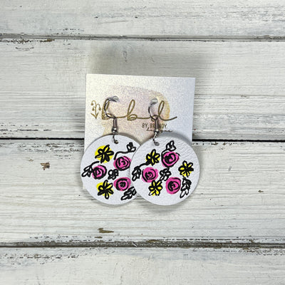 HAND-PAINTED CIRCLE -  Leather Earrings  ||  Hand-painted earrings by Brandy Bell (PINK/YELLOW)