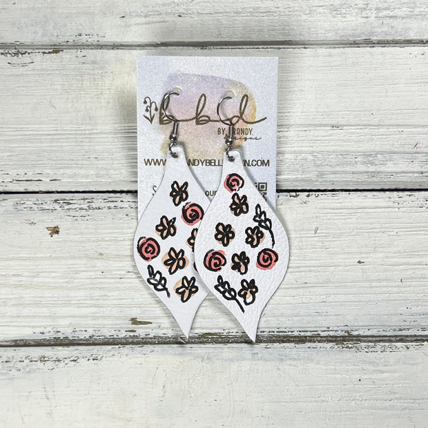 HAND-PAINTED MAE - Leather Earrings  ||  Hand-painted earrings by Brandy Bell (CORAL/BLUSH/WHITE)