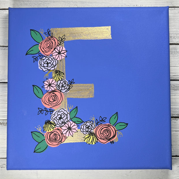 8" x 8" Painting on wrapped canvas by Brandy Bell - LETTER "E"