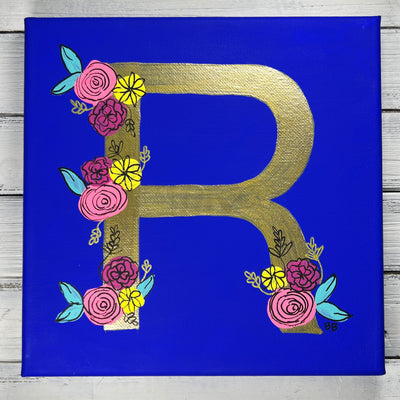 8" x 8" Painting on wrapped canvas by Brandy Bell - LETTER "R"